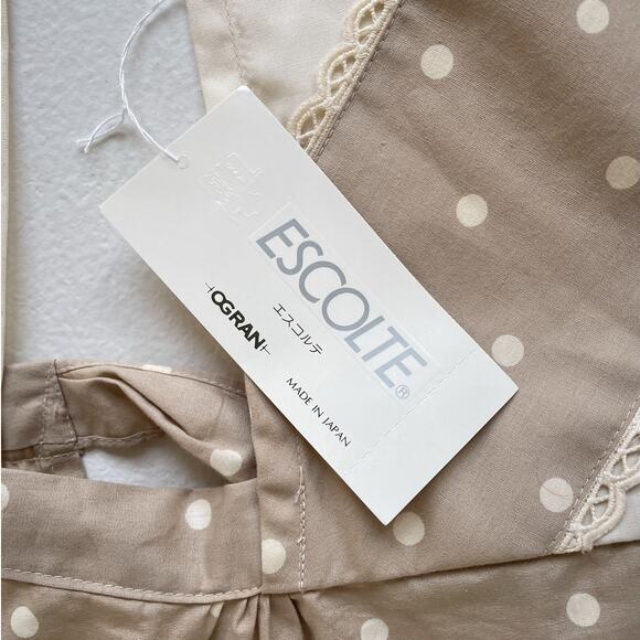 Vintage 1980s Beige Polkadot Ruffle Apron / Made in Japan / NWT Coquette - Picture 7 of 9